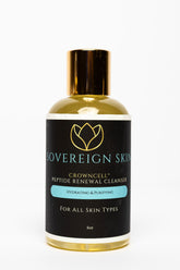 CrownCell Peptide Renewal Cleanser in a sleek bottle, perfect for daily skincare routines, suitable for all skin types.